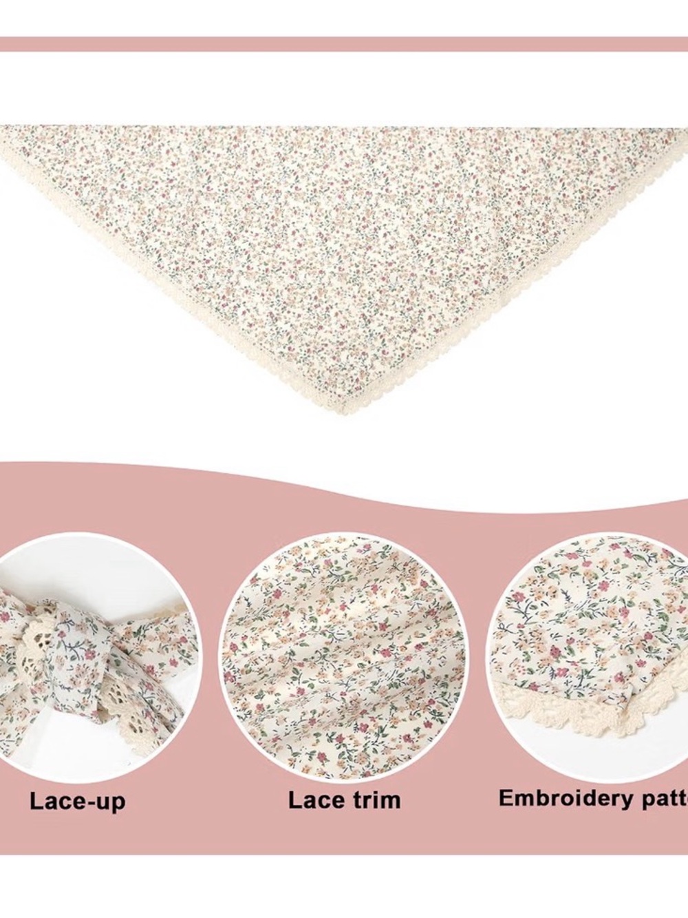 Floral Lace-Trim Headscarf - Cream Floral